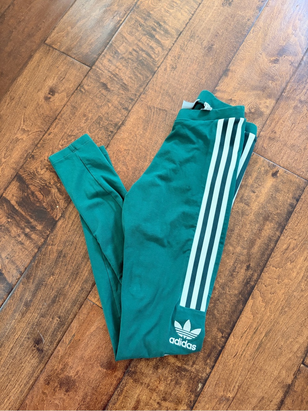 adidas Green Leggings with White Three-Stripes